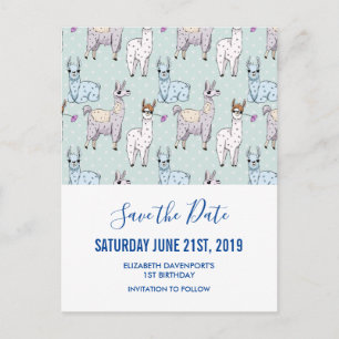 Carte Postale Cute Llama Motif sur Pois Enregistrer la date
