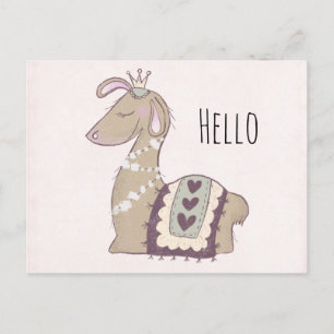 Carte Postale Cute Llama Princesse portant une couronne Bonjour
