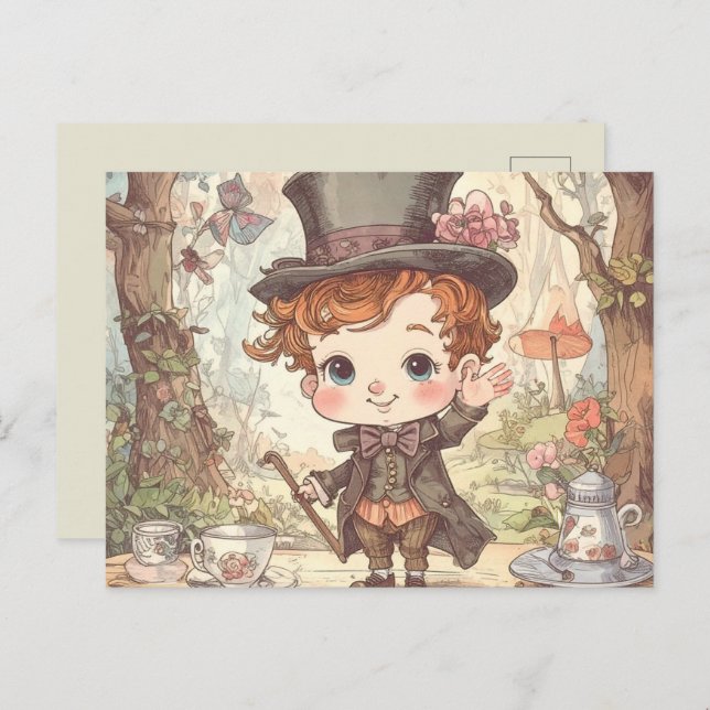 Carte Postale Cute Mad Hatter Whimsland Wonderland Art (Devant / Derrière)
