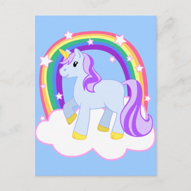 Carte Postale Cute Magical Unicorn avec arc-en-ciel (personnalis (Devant)