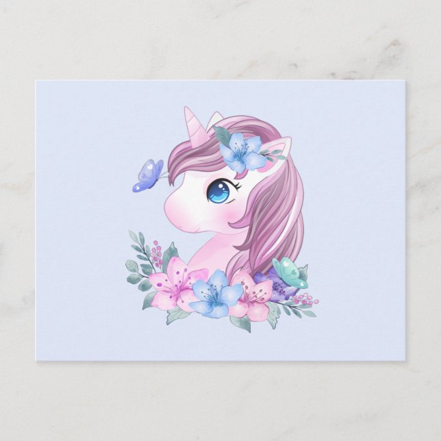 Carte Postale Cute & Magique Baby Unicorne avec gros yeux (Devant)