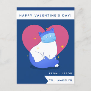 Carte Postale Cute Masqué Chat Drôle Classe Enfants Saint Valent