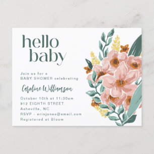 Carte Postale Cute Mint Sage Rose Floral Hello Baby shower