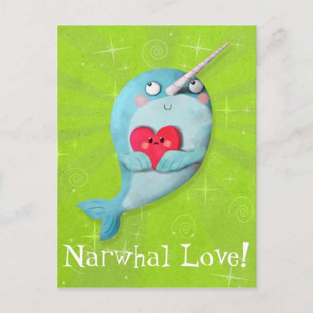 Carte Postale Cute Narwhal avec coeur (Devant)