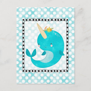 Carte Postale Cute Narwhal - Turquoise Aqua Whale