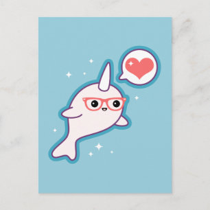 Carte Postale Cute Nerd Narwhal