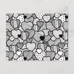 Carte Postale Cute noir blanc coeurs motif