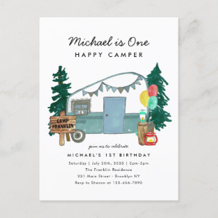 Carte Postale Cute One Happy Camper Trees Camping 1er anniversai