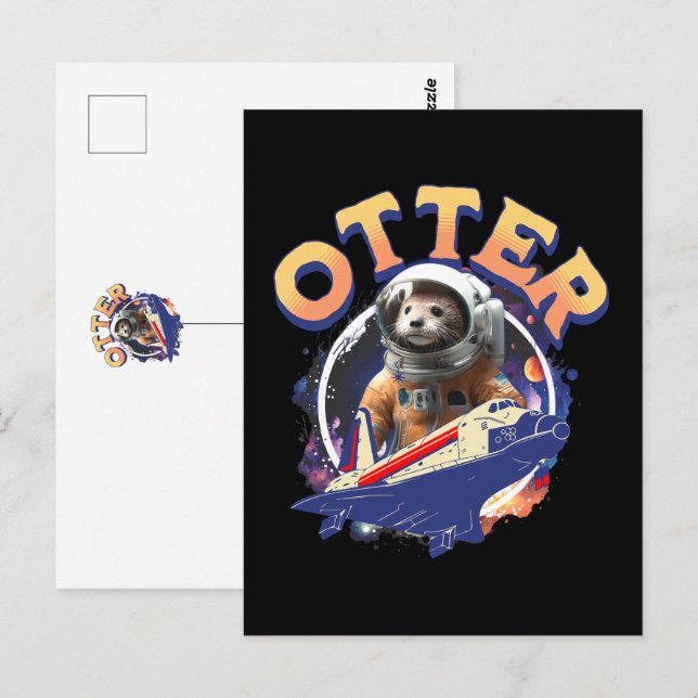 Carte Postale Cute Otter Astronaut Outer Space Shuttle Cadet (Devant / Derrière)