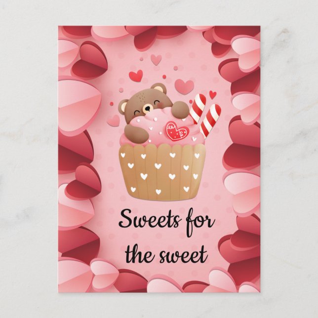 Carte Postale Cute Ours Accrocher Cupcake Valentine (Devant)