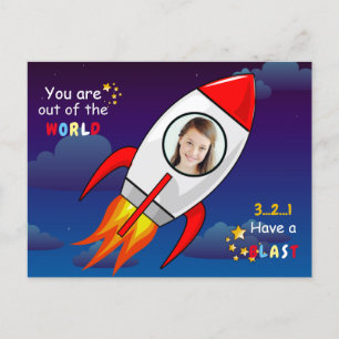 Carte Postale Cute Outer Space Rocket Ship Blast Off Birthday