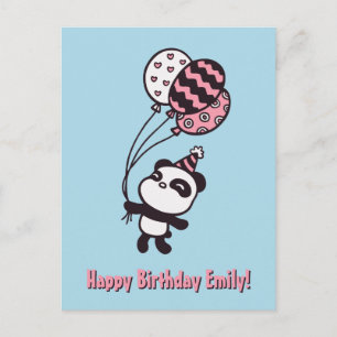Carte Postale Cute Panda and Balloons, Happy Birthday Card
