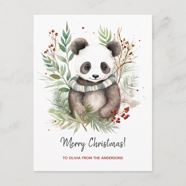 Carte Postale Cute Panda Baby Botaniques rustiques de Noël (Devant)