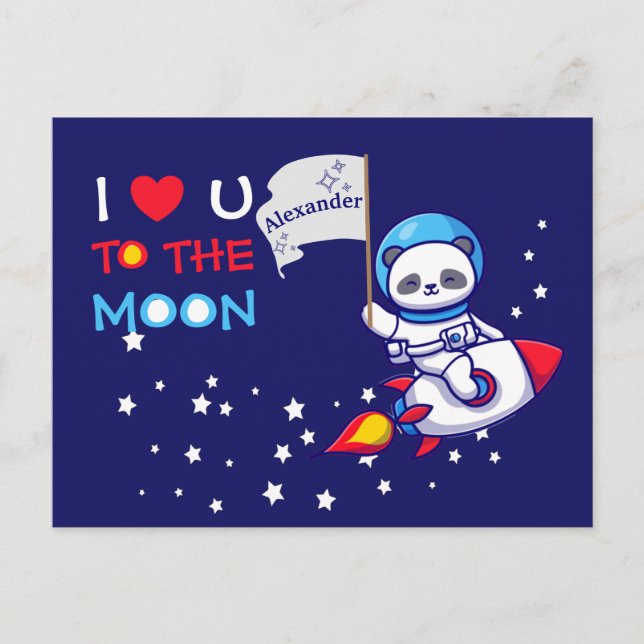 Carte Postale Cute Panda Bear Sur Rocket Ship Kids Personnalisé (Devant)