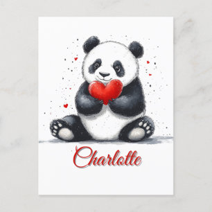 Carte Postale Cute Panda Holding Heart avec nom personnalisable