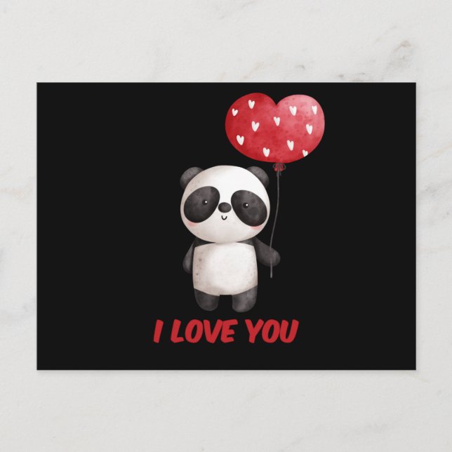 Carte Postale Cute Panda | I Love You Valentine (Devant)