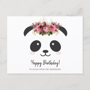 Carte Postale Cute panda Joyeux anniversaire personnalisé rose f