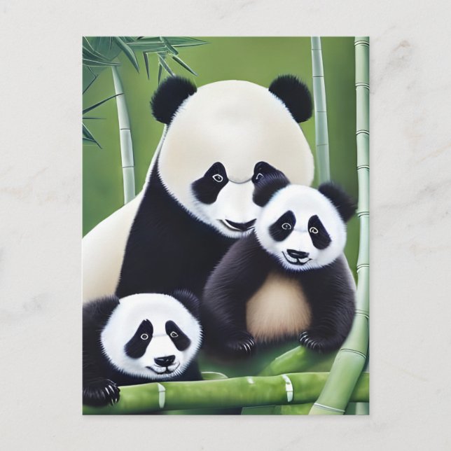 Carte Postale Cute Panda Mère Et Cubes IA Création (Devant)