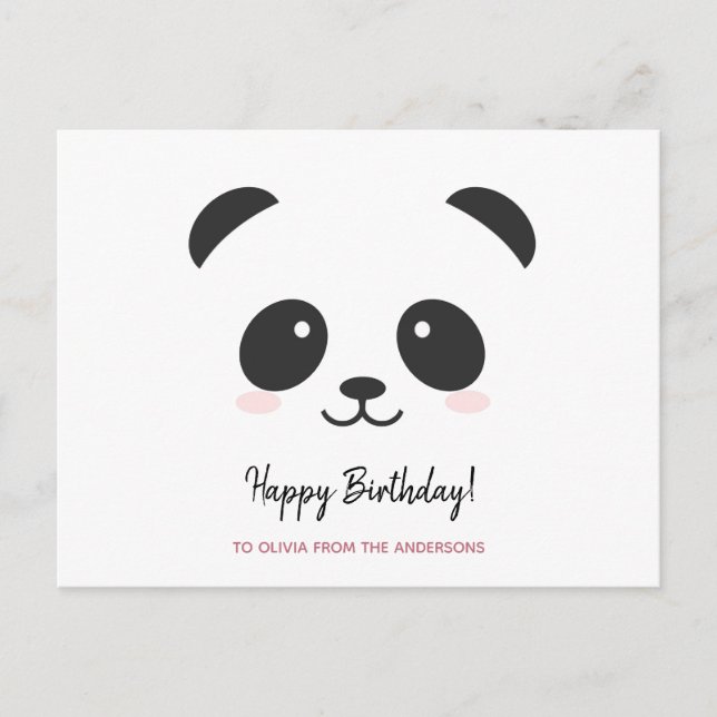 Carte Postale Cute panda noir blanc personnalisé Anniversaire (Devant)
