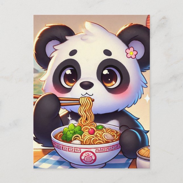 Carte Postale Cute Panda Ours Mange Ramen (Devant)
