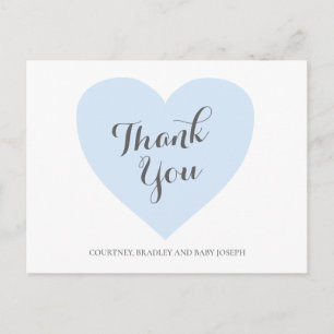 Carte Postale Cute Pastel Blue Heart Boy Baby shower Merci