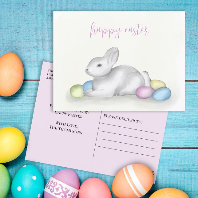 Carte Postale Cute Pastel Easter Bunny Simple Classic Holiday (Créateur téléchargé)