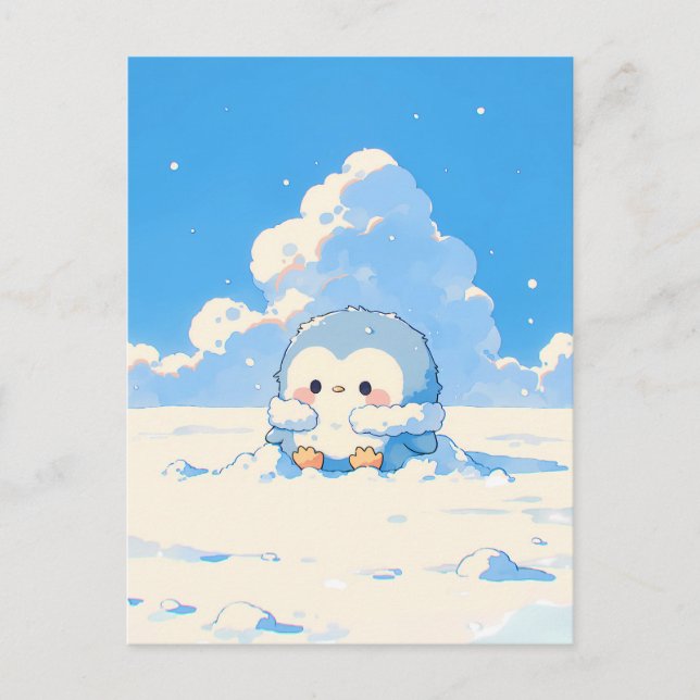 Carte Postale Cute Penguin Chick in Sunny Snowy Landscape (Devant)