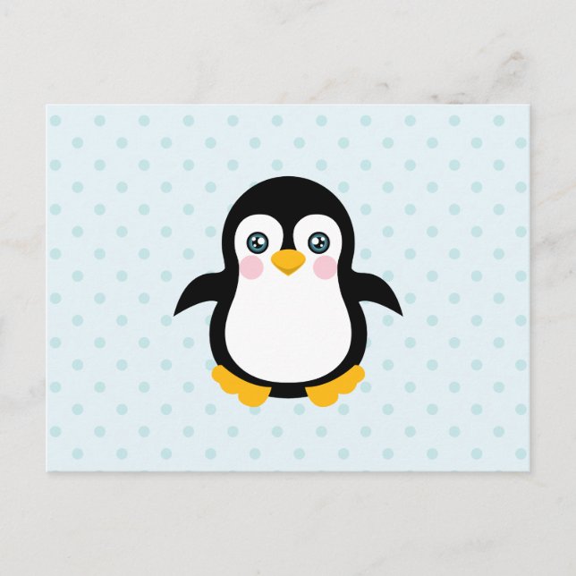 Carte Postale Cute Penguin Design Blue Polka Dot Arrière - plan (Devant)