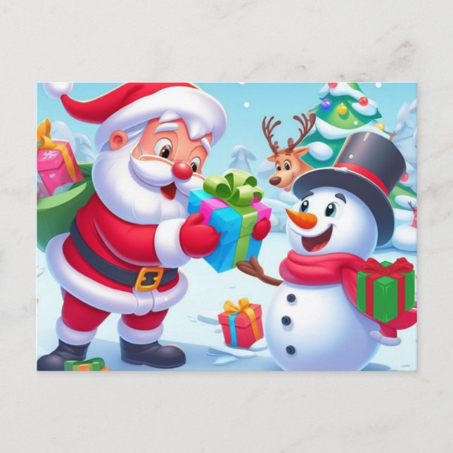 Carte Postale Cute Père Noël et Snowman (Devant)