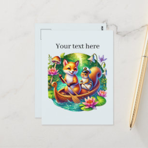 Carte Postale Cute personnalisable animaux mixtes canoë