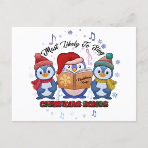 Carte Postale Cute Pinguins chantant des chansons de Noël