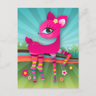 Carte postale Cute Pink Deerie in Rainbow Stocking