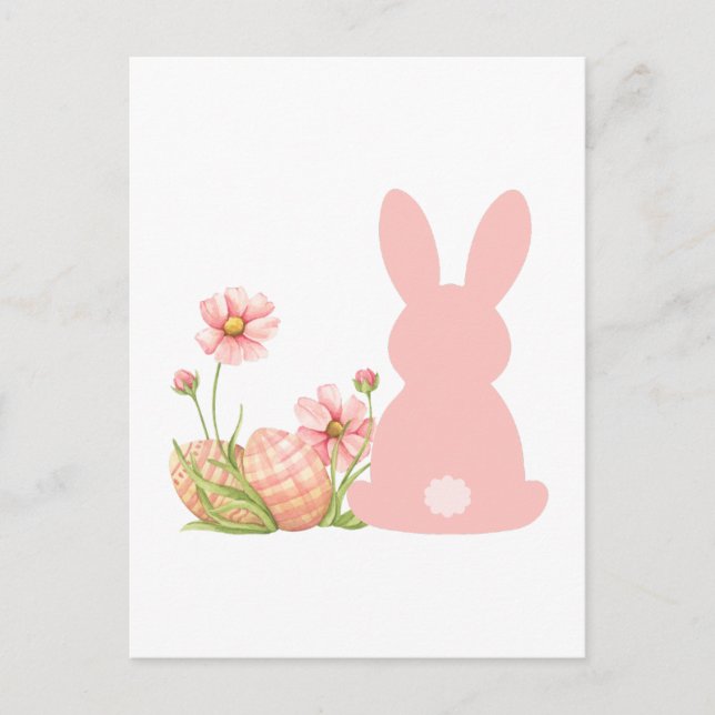 Carte Postale Cute Pink Easter Bunny with Spring Flowers  (Devant)