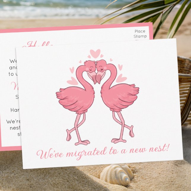 Carte Postale Cute Pink Flamingo Change of Address Tropical Love (Créateur téléchargé)