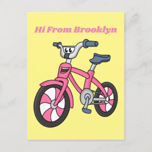 Carte Postale Cute pink kids bicycle cartoon illustration