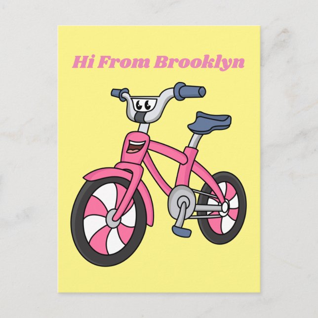 Carte Postale Cute pink kids bicycle cartoon illustration (Devant)