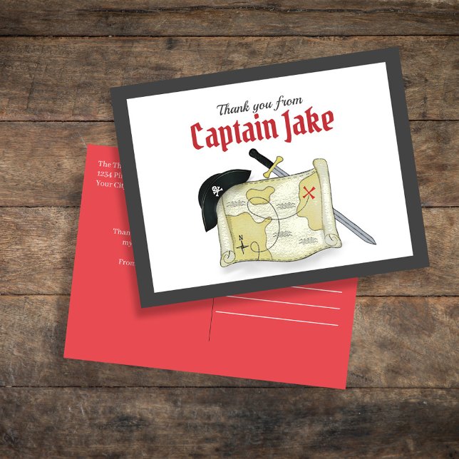 Carte Postale Cute Pirate Merci simple Personnalisé (Cute Pirate Thank You Card Template.)