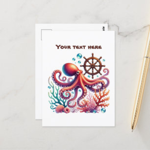 Carte Postale Cute plage de poulpe personnalisable