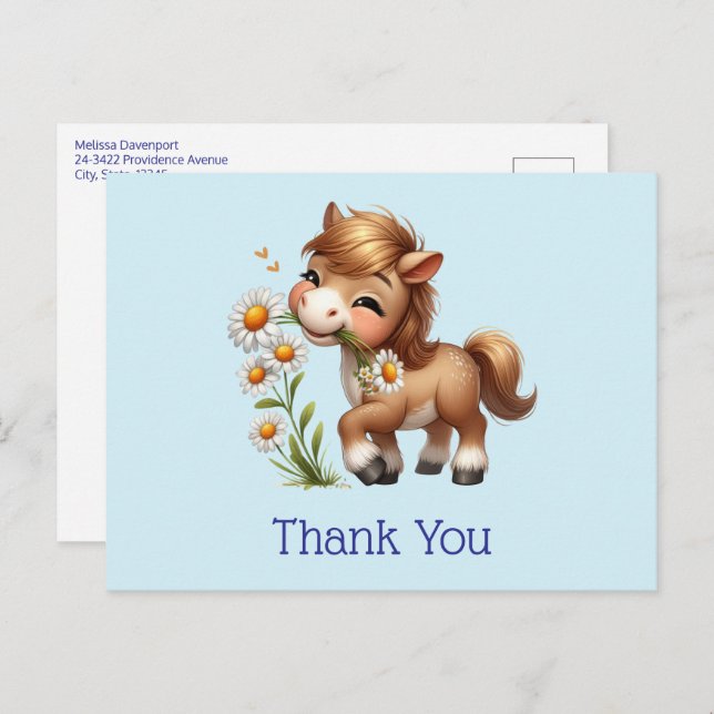 Carte Postale Cute Pony Manger Mangeurs Merci (Devant / Derrière)