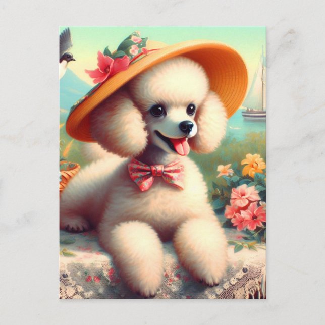 Carte Postale Cute Poodle peinture Vintage (Devant)