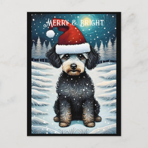Carte Postale Cute Poodle Snowy Meadow Père Noël Puppy Holiday