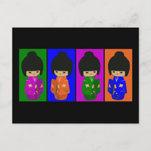 Carte Postale Cute Pop Art Kokeshi Dolls
