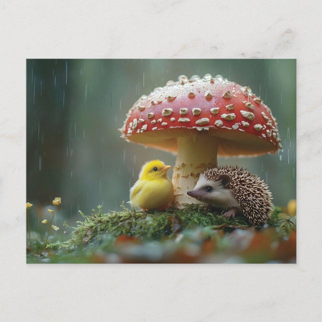 Carte Postale Cute poussette et hérisson se cachant sous un cham (Devant)