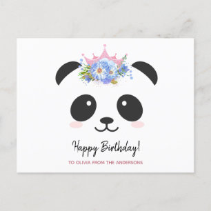 Carte Postale Cute princesse panda Happy Birthday personnalisée