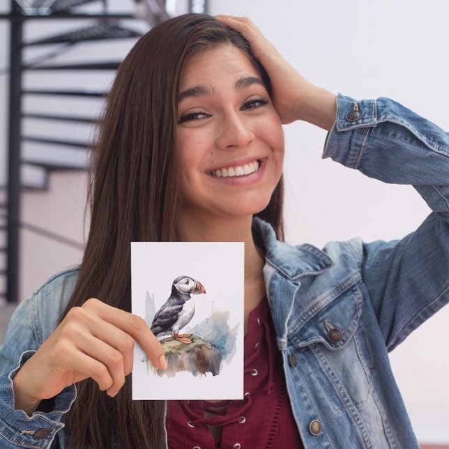 Carte Postale Cute Puffin sur une roche aquarelle (Créateur téléchargé)