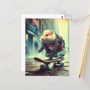 Carte Postale Cute Punk Rock Goth Skateboard Hamster