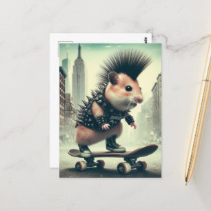 Carte Postale Cute Punk Skateboard Hamster style années 1980