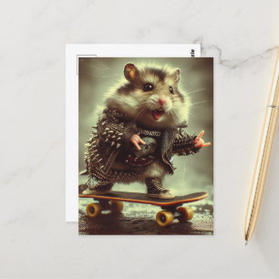 Carte Postale Cute Punk Spike Veste Skateboard Hamster