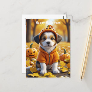 Carte Postale Cute Puppy en Amoureux de les chiens Citrouille d'