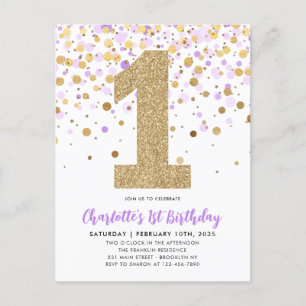 Carte Postale Cute Purple Gold Parties scintillant Confetti 1er 